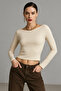 Women's Cream Boat Neck Long Sleeve Blouse