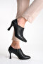 Lando Genuine Leather Black Skin Thin Heeled Bootie - 5