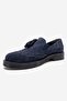 Alex Navy Blue Suede Genuine Leather Tasseled Elastic Women's Loafer Shoes - 4