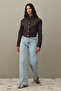 Asymmetrical Stitched Denim Jacket Brown - 3