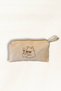 Linen Fabric Embroidery Detailed Small Hand & Makeup Bag – Zippered Makeup Bag with Cat Figure 20X30 cm