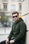 Men's Casual Kangaroo Pocket Loose Khaki Sweatshirt - 6