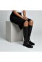 Black Leather Women's Knee-High Boots with Gold Accessories - 2