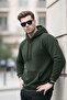 Men's Casual Kangaroo Pocket Loose Khaki Sweatshirt - 4