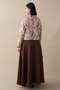 Shawl Pattern Jacket Skirt Brown Set - 2