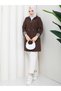 Striped Bondit Fabric Hooded Hijab Trench Coat with Elastic Waistband Rc905010 - 5