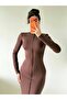 Women's Brown Long Sleeve Maxi Dress - 2
