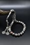 Natural Larvikite (Larvakite) Stone 33 Beads Prayer Beads with Metal Tassel 10mm Sphere Cut 902514