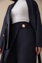 Brooch Detail Jacketed Navy Blue Double Suit - 3