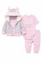 Baby Girl Furry Hooded Rabbit Ears Striped Rabbit Printed Cute Girl Set with 3-Piece Bodysuit 0-3 - 4