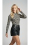 Women's Ecru g Pattern Mock Neck Long Sleeve Viscose Elastane Blouse - 5