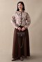 Shawl Pattern Jacket Skirt Brown Set - 4