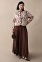 Shawl Pattern Jacket Skirt Brown Set