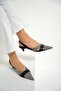 Gezy Black Wicker Asymmetric Cut Women's Heel Shoes