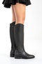 Ruiz Black Skin Genuine Leather Stretch Detailed Women's Boots - 5