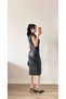 Women's Black Omzu Shoulder Pad Piece Leather Dress with Pleated Waist - 3