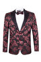 Burgundy Black Jacquard Slim Fit Men's Jacket - Double Breasted & Bow Tie - 2