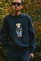 Women's Oversized Sweatshirt Ivy Bear Printed Navy Blue – Crew Neck, 3 Thread Raised - 5