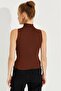 Women's Brown Drop Collar Sleeveless Knitwear Blouse Be273 - 3