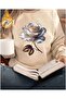Shining Rose Print Detailed Crew Neck Sweatshirt