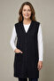 Women's Mother Black Buttoned Pocketed V-Neck Long Tunic Slim Combed Cotton Vest