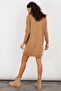 Women's Camel Degaje Collar Mini Knit Dress Be286 - 3