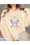 Purple Butterflies Print Detailed Crew Neck Sweatshirt