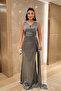 Sparkly Fabric Stone-Detail Evening Dress - SILVER