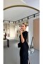 Square Neck Belted Black Pencil Dress - 5
