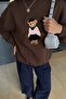 Women's Oversize Sweatshirt Ballerina Bear 3D Printed Brown – Crew Neck, 3 Thread Raster Printing - 4