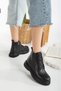 Women's Stone Detailed Lace-Up and Zipper Faux Leather Postal Women's Boots&Bootie - 4