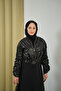 Women's Front Beading Detail Short Raincoat Black - 3
