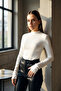 Women's White Finger Detailed Stretchy Long Sleeve Bodysuit - 6