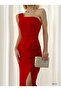 One Shoulder Ruffle Detail Slit Evening Dress - 2