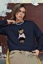 Women's Oversize Sweatshirt Ballerina Bear Printed Navy Blue – Crew Neck, 3 Thread Ribbed - 3
