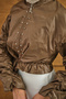 Women's Front Beading Detail Short Raincoat Brown - 5