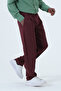 Battal Boy False Button Pleated Striped Burgundy Baggy Trousers - 5