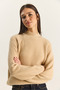 Women's Beige Crew Neck Raglan Sleeve Knitted Patterned Soft Textured Knitwear Sweater 20251108 - 6