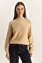 Women's Beige Crew Neck Raglan Sleeve Knitted Patterned Soft Textured Knitwear Sweater 20251108 - 5