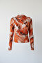Women's Colorful Tie-Dye Patterned Mock Neck Printed Lined Long Sleeve Tulle Fabric Blouse - 5