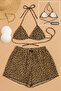 Women's 3-Piece Set Leopard Print Bikini Swimsuit Set with Shorts and Side Tie - 3