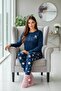Navy Blue Cute Patterned Long Sleeve Bamboo Knitted Women's Pajama Set - 4