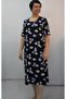 Black Lilac Floral Print Short-Sleeved Combed Viscose Dress - 3