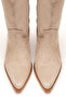 Beige Skin Cream Matte Suede Medium Size Perforated Summer Pointed Toe Western Cowboy Boots - 5