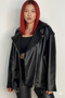 Elvera New Season Oversized Long Women's Black Leather Jacket - 4