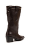 Bitter Brown Matte Leather Staple Pin Detail Medium Size Perforated Summer Pointed Toe Western Cowboy Boots - 4