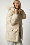 Women's Oversized Puffer Coat Hooded - 4 Pocket Detailed Zippered Winter Casual Coat - 3