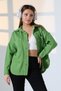 Women's Oversized Cut Gabardine Shirt Jacket Grass Green Casual Elegance -Bnj4880 - 5