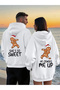 Lover Couple Combination Hoodie - Gingerbread Printed Oversize Hooded Sweatshirt Set of 2 White