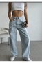 Luka Light Blue Snow High Waist Buckle Baggy Jeans Women's Lycra-Free Denim Pants - 4